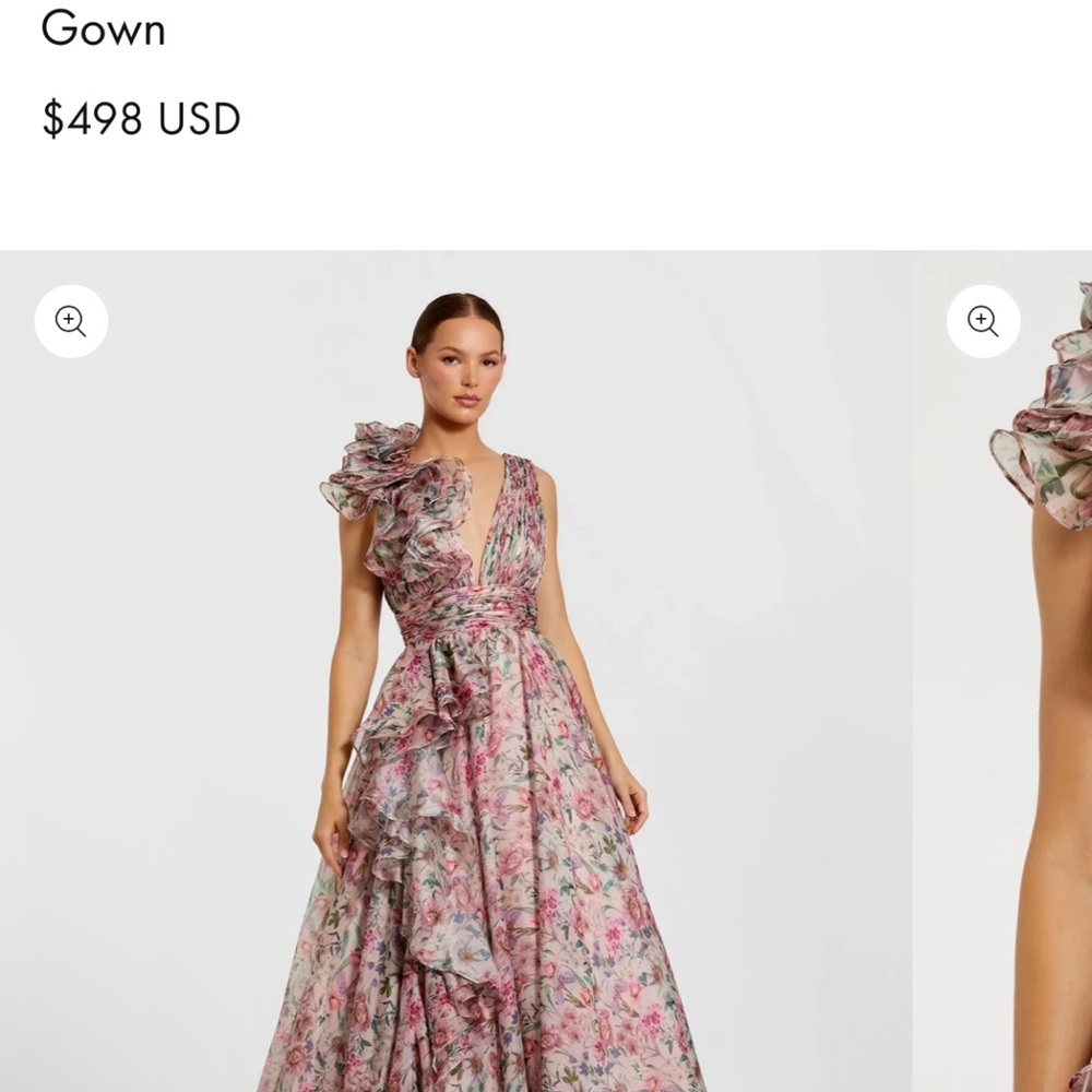 Floral Ruffled One-Shoulder Gown - Pink Floral